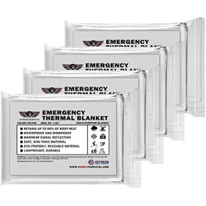 EVERLIT Survival Emergency Mylar Thermal Blanket, Foil Space Blanket Designed for NASA, Body Warmer Blanket for Outdoor, First Aid, Camping Gear, Hiking Travel (Silver, 4 Pack)