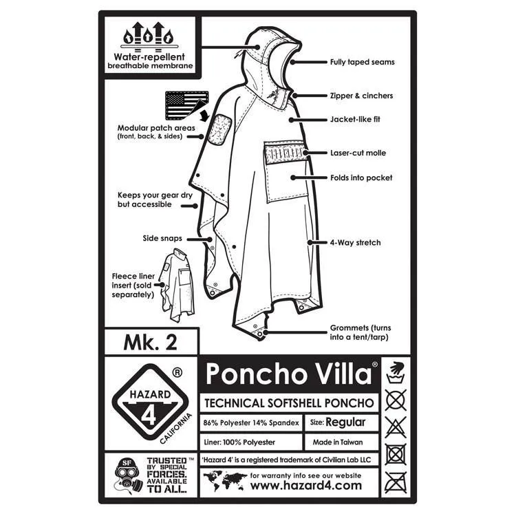 Hazard 4 Poncho Villa 2020 Version Technical Soft-Shell Poncho Navy Blue
