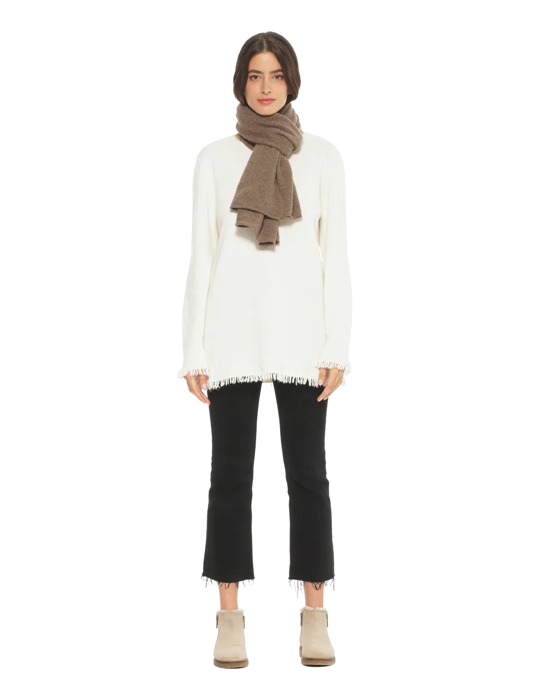 Pure Cashmere Plain Knit Scarf Brown