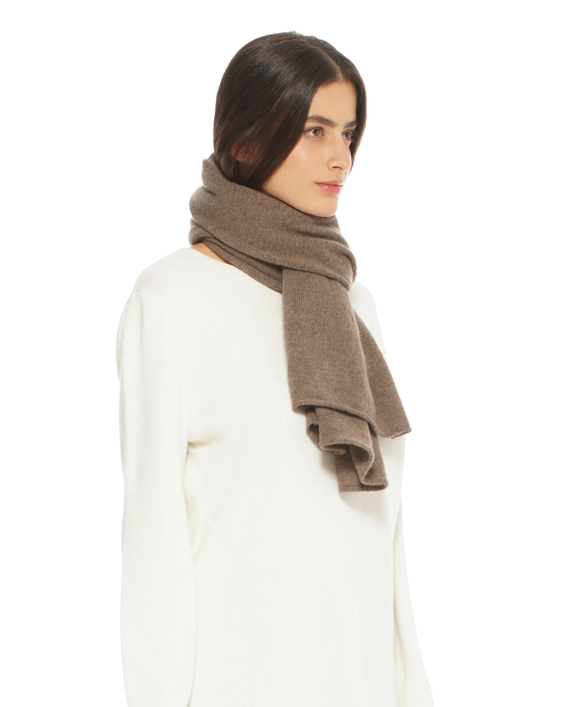 Pure Cashmere Plain Knit Scarf Brown