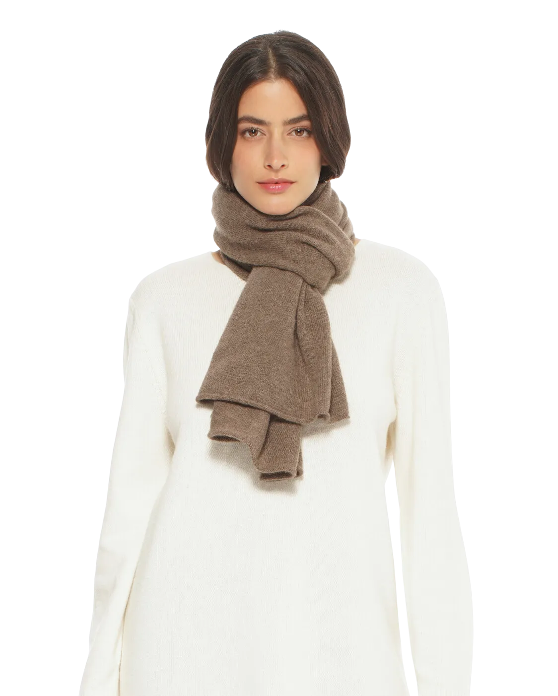 Pure Cashmere Plain Knit Scarf Brown