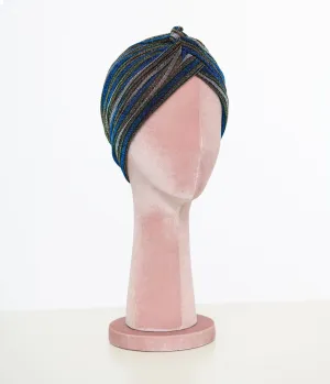 Vintage Style Multicolor Metallic Blue Knotted Turban
